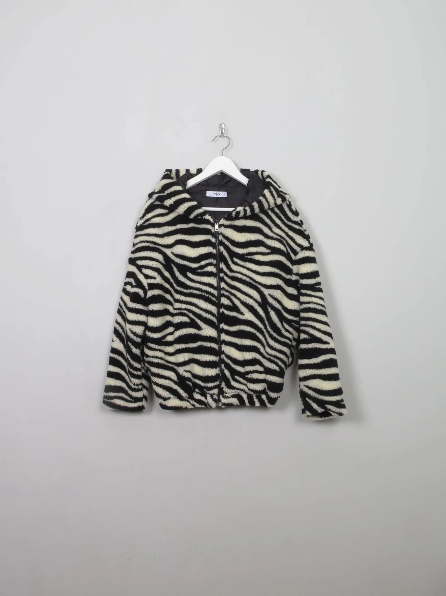 Women's Vintage Zebra Print Faux Fur With Hood S