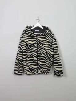 Women's Vintage Zebra Print Faux Fur With Hood S