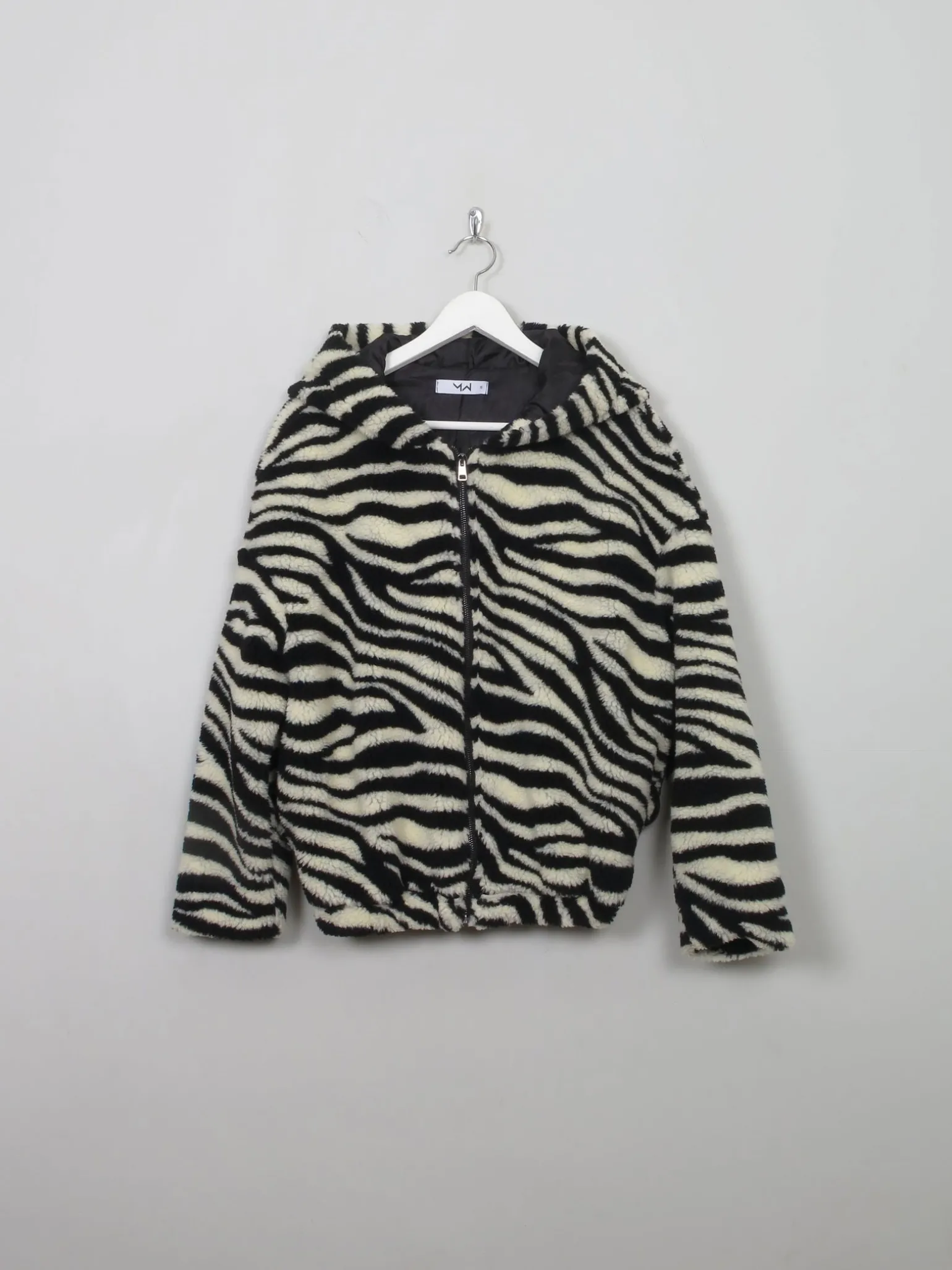 Women's Vintage Zebra Print Faux Fur With Hood S