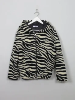 Women's Vintage Zebra Print Faux Fur With Hood S