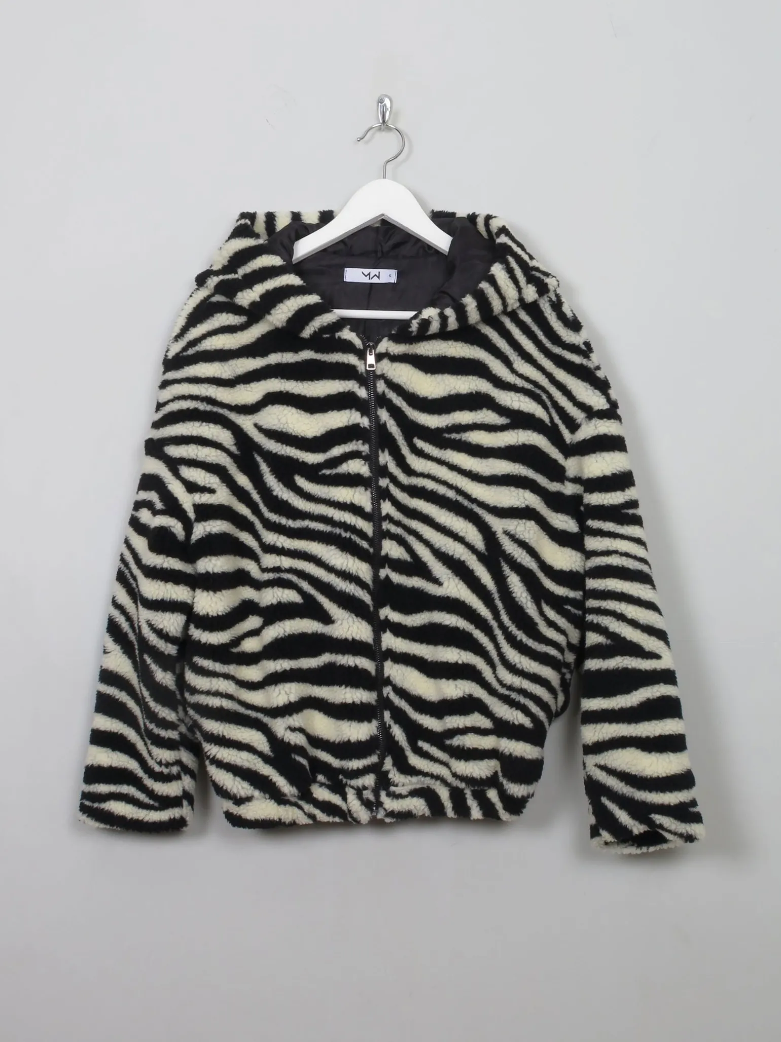Women's Vintage Zebra Print Faux Fur With Hood S