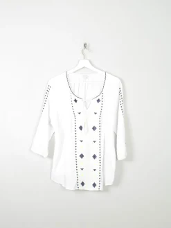 Women’s White Vintage Style Folk Blouse L