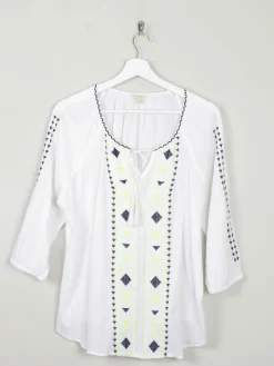 Women’s White Vintage Style Folk Blouse L