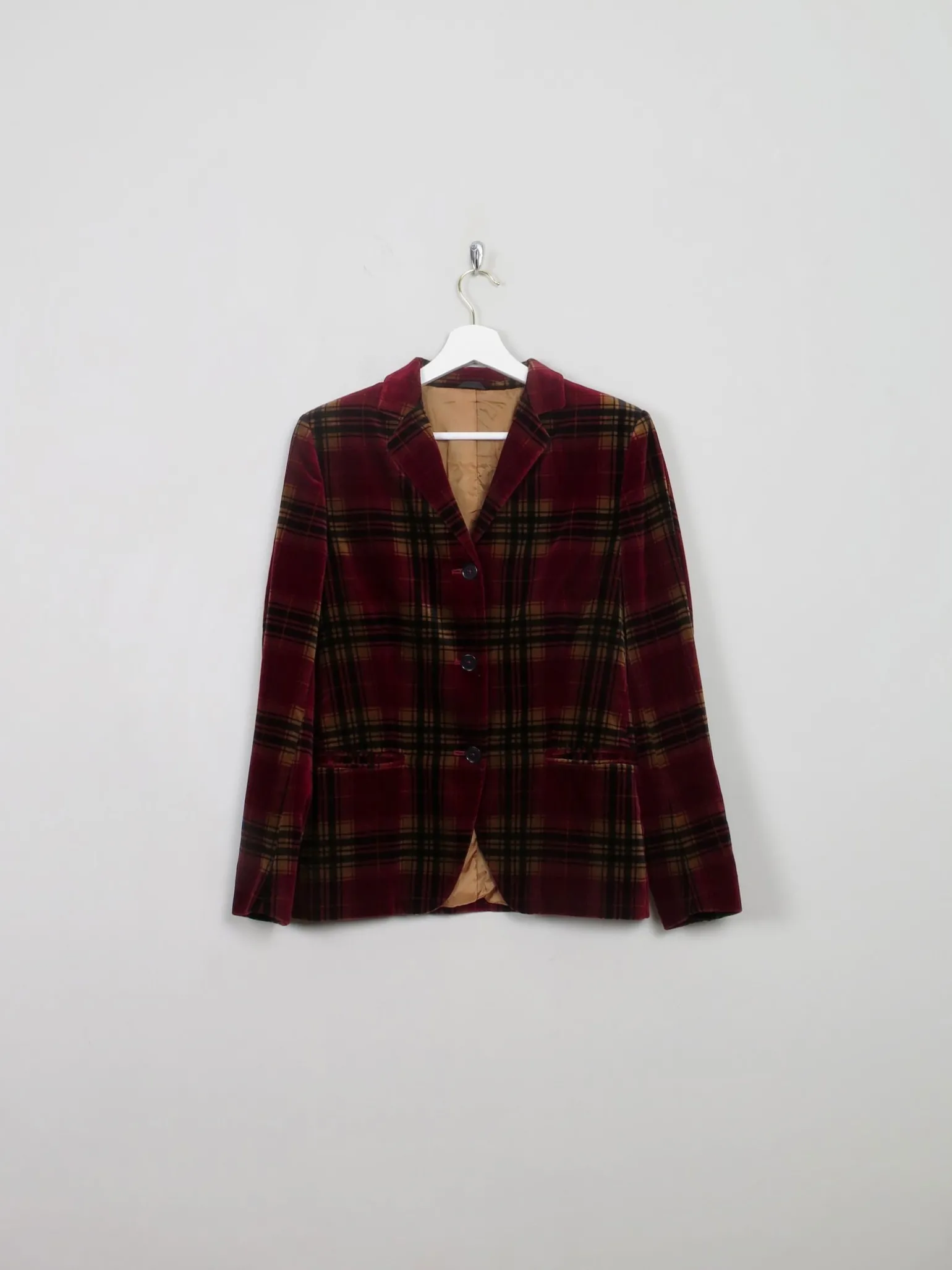 Women's Wine Vintage Check Velvet Jacket XS