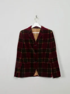 Women's Wine Vintage Check Velvet Jacket XS