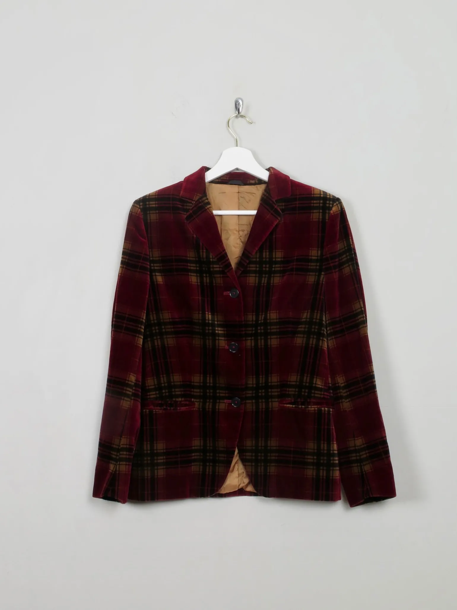 Women's Wine Vintage Check Velvet Jacket XS