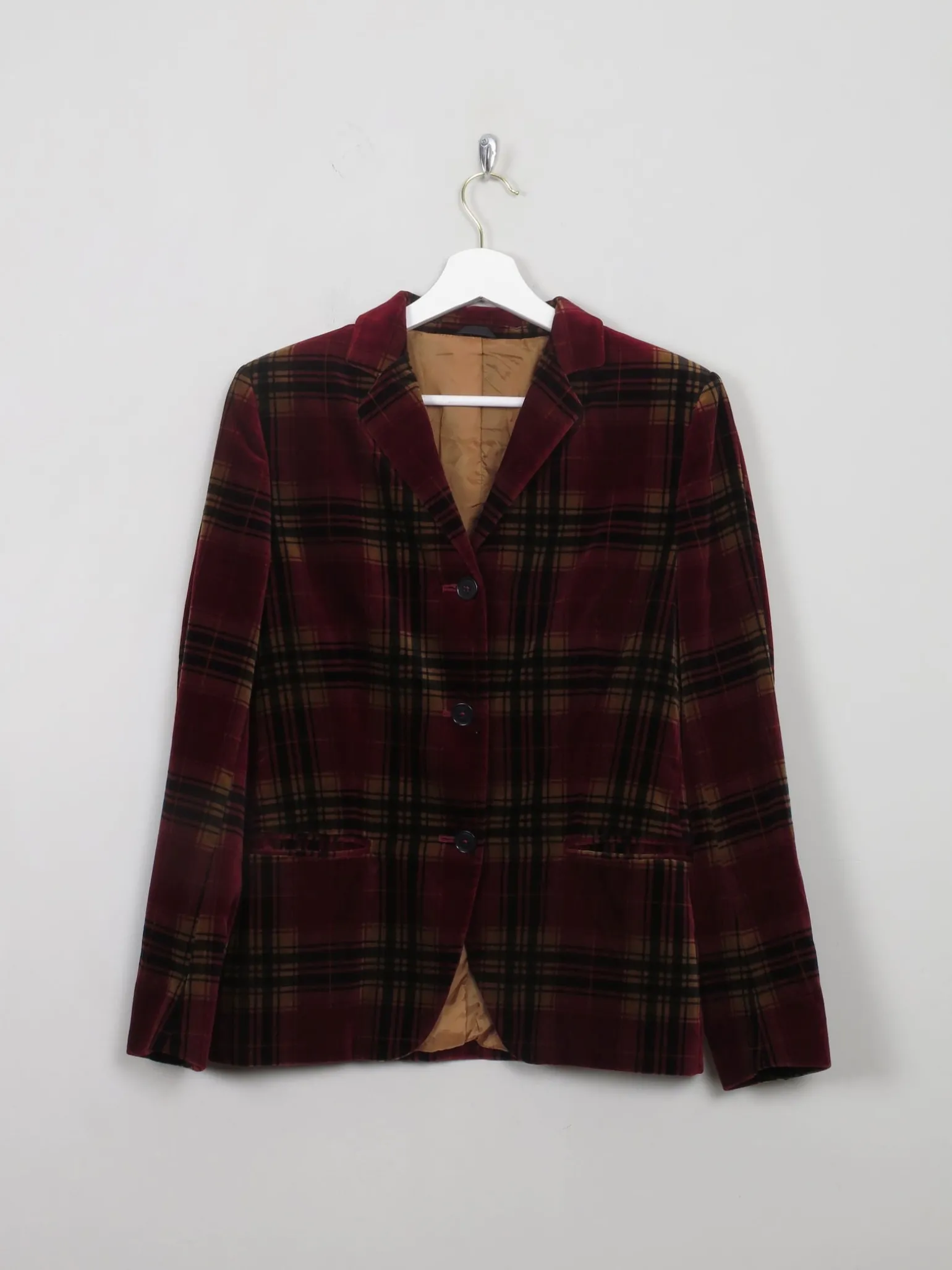 Women's Wine Vintage Check Velvet Jacket XS
