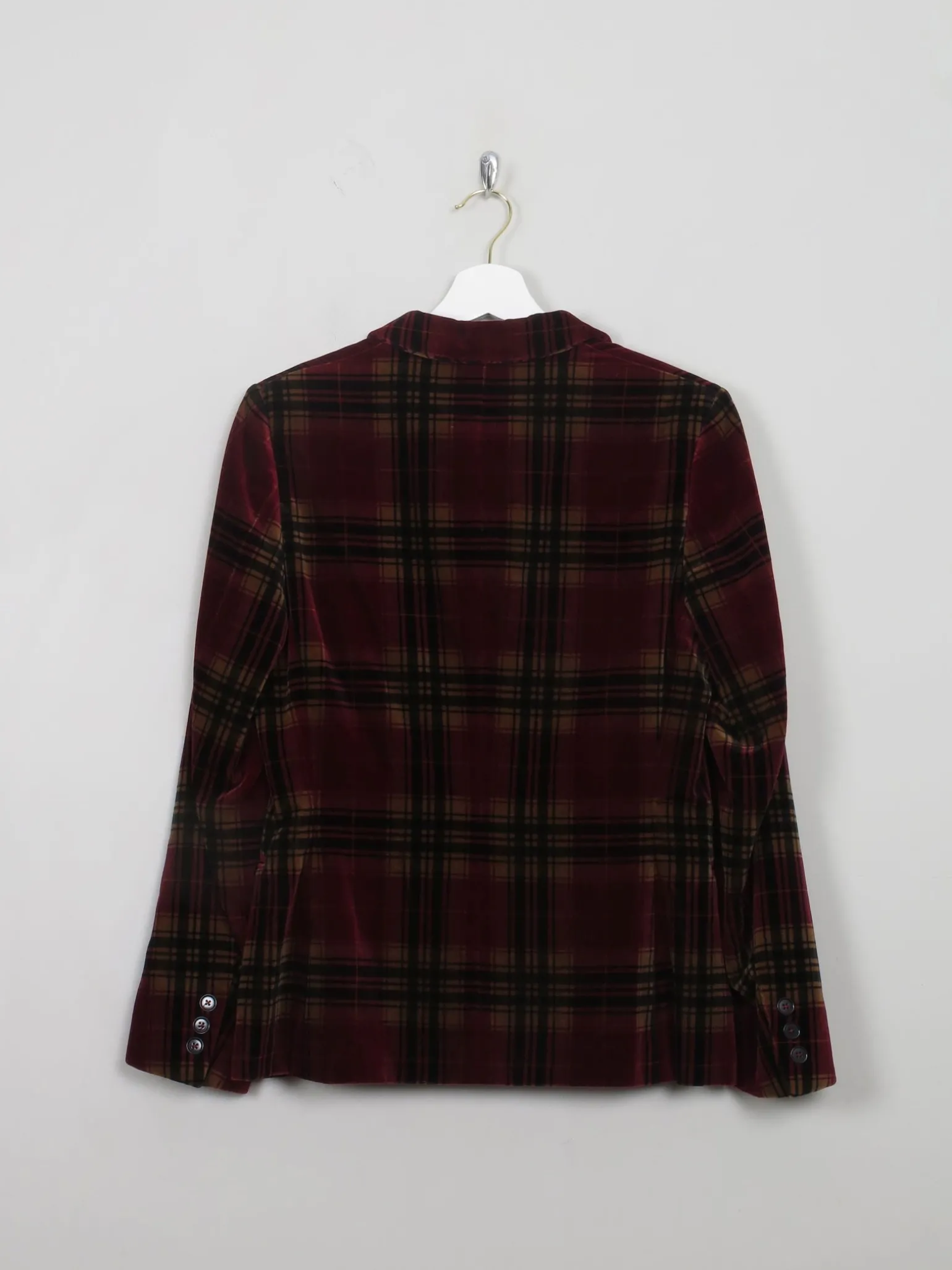 Women's Wine Vintage Check Velvet Jacket XS