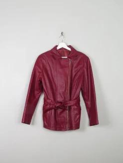Women's Wine Vintage Leather Zip Jacket S/M