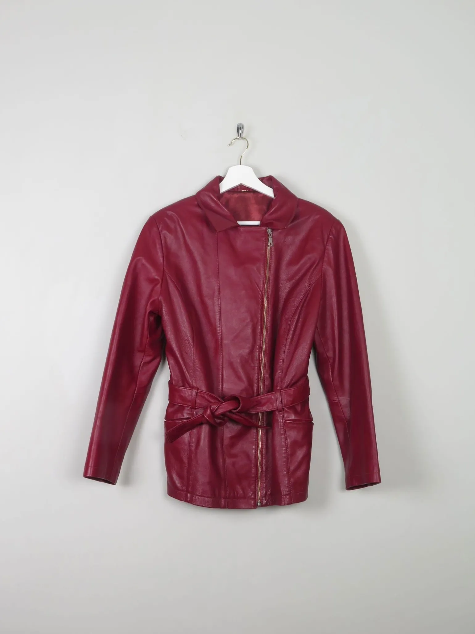 Women's Wine Vintage Leather Zip Jacket S/M