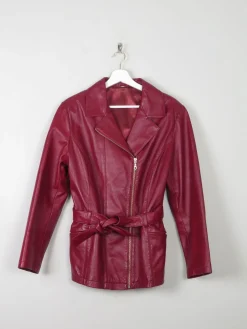 Women's Wine Vintage Leather Zip Jacket S/M