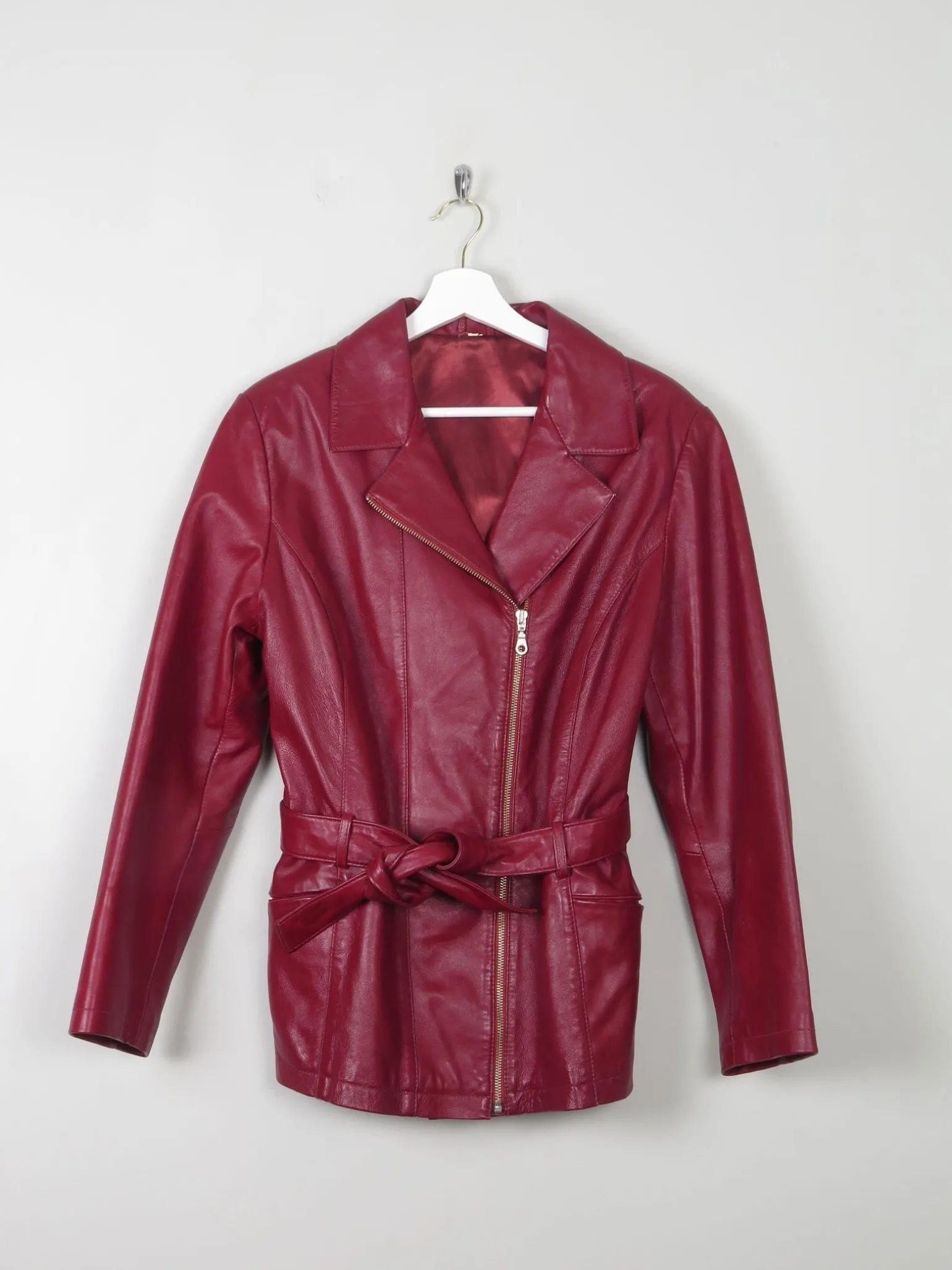 Women's Wine Vintage Leather Zip Jacket S/M