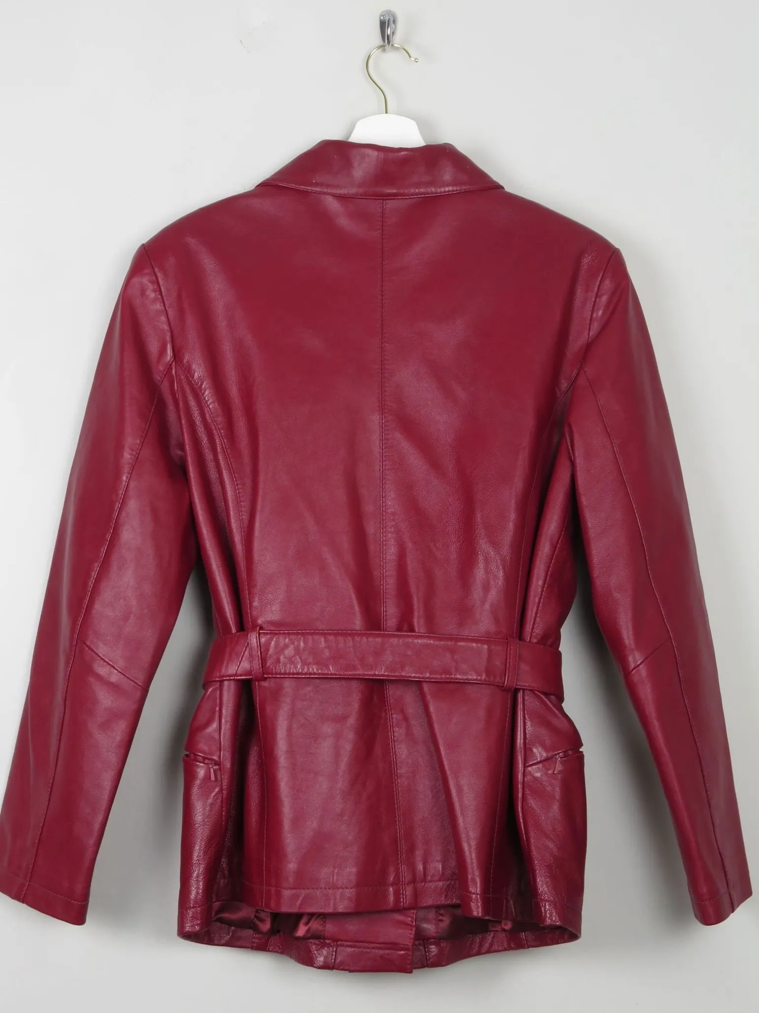 Women's Wine Vintage Leather Zip Jacket S/M