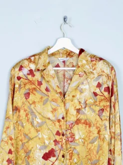 Yellow & Mustard Devore Printed Long Sleeved Vintage Blouse L/XL
